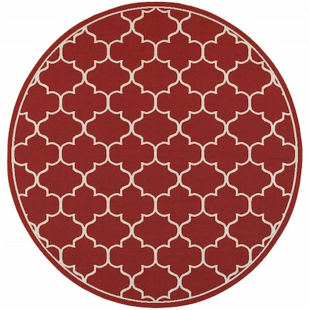 Palacedesigns 8 ft. Round Red & Ivory Trellis Indoor & Outdoor Area Rug PA3648385